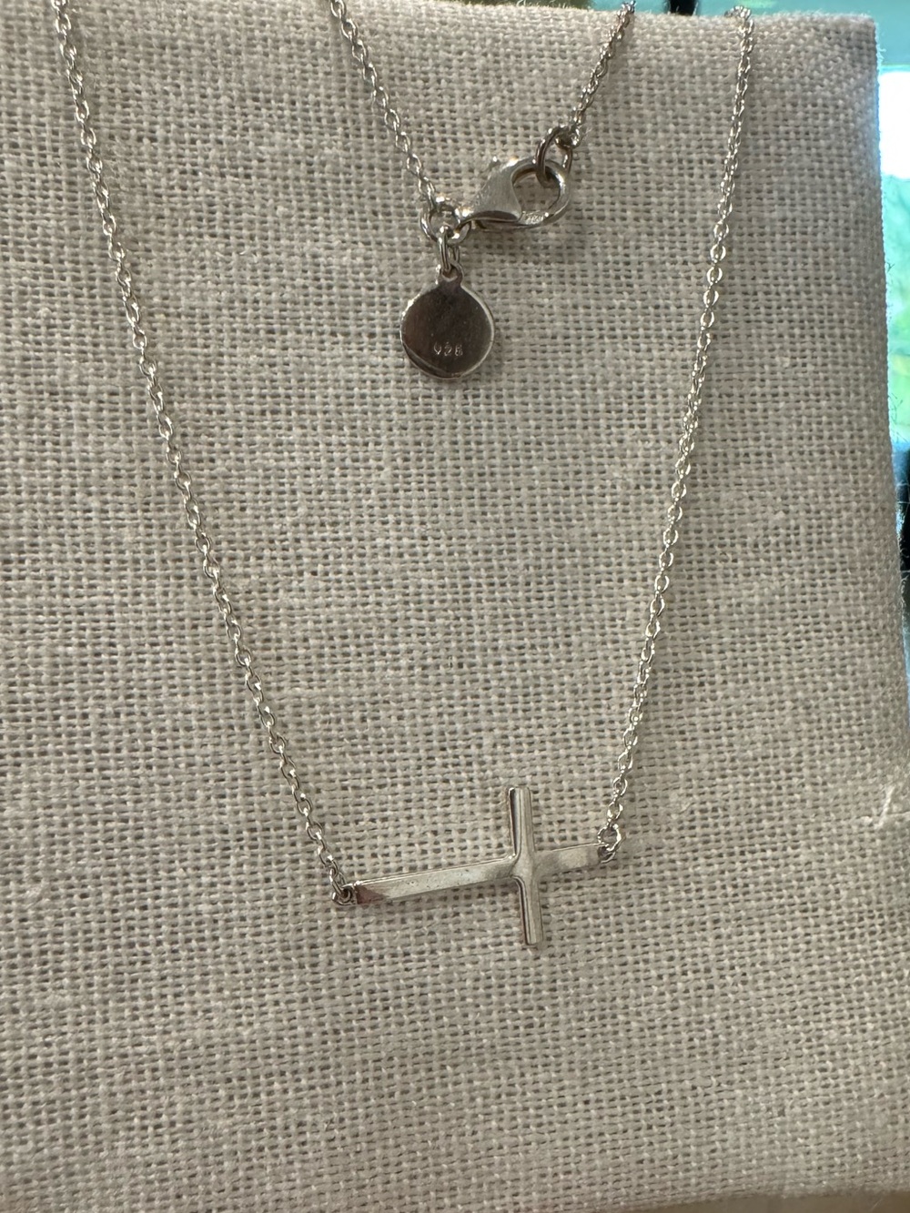 Stella & Dot 925 Sterling Silver Cross Necklace Adjustable 16-18”
